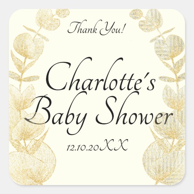 Elegant Gender Neutral Baby Shower Favour Square Sticker (Front)