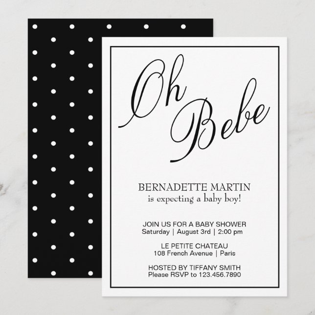 Elegant Gender Neutral Black and White Baby Shower Invitation (Front/Back)