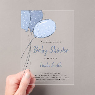 Elegant Gender Neutral Blue Balloons Baby Shower Acrylic Invitations
