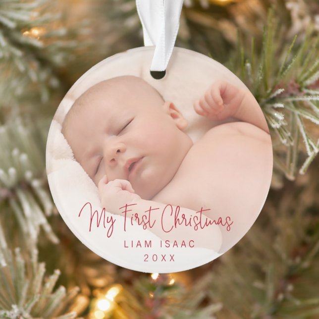 Elegant Gender Neutral Photo Baby First Christmas Ornament (Tree)