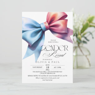 Elegant Gender Reveal Baby Boy Girl Bow Invitation