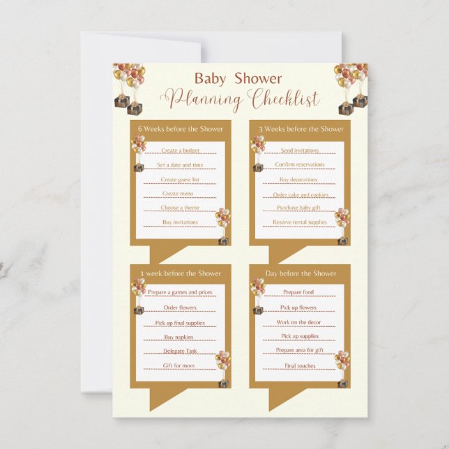 Elegant Gender Reveal Baby Shower Checklist Invitation (Front)