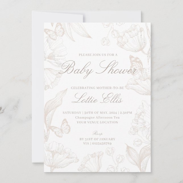 Elegant GenderNeutral Boho Chic Floral Baby Shower Invitation (Front)