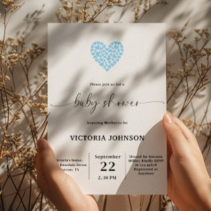 Elegant Gentle Blue Heart Baby Shower Party  Invitation