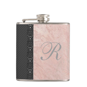 Elegant gentle lace marble wedding monogram hip flask