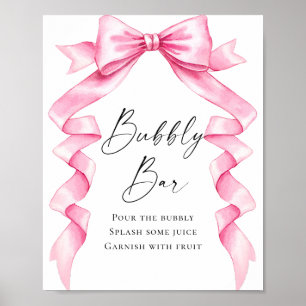 Elegant Gentle Pink Bow Bridal Shower Bubbly Bar Poster