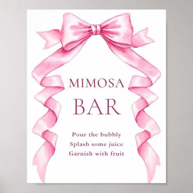 Elegant Gentle Pink Bow Bridal Shower Mimosa Bar Poster (Front)