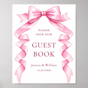 Elegant Gentle Pink Bow Our Guestbook Wedding Sign