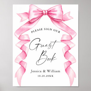 Elegant Gentle Pink Bow Our Guestbook Wedding Sign