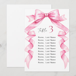 Elegant Gentle Pink Bow Wedding Seating Chart Card