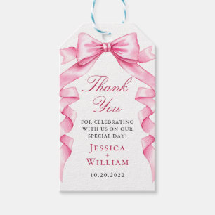 Elegant Gentle Pink Hand Drawn Bow Ribbon Wedding Gift Tags