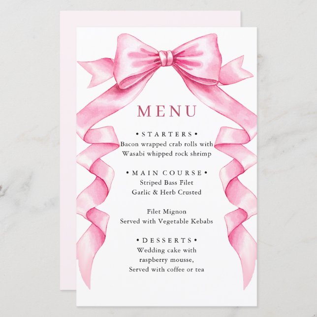 Elegant Gentle Pink Hand Drawn Bow Wedding (Front/Back)