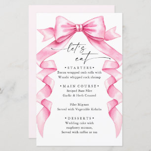 Elegant Gentle Pink Hand Drawn Bow Wedding Menu