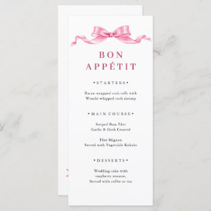 Elegant Gentle Pink Hand Drawn Bow Wedding Menu