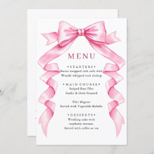 Elegant Gentle Pink Hand Drawn Bow Wedding Menu