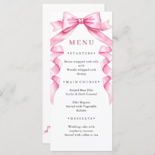 Elegant Gentle Pink Hand Drawn Bow Wedding Menu
