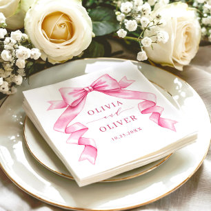 Elegant Gentle Pink Hand Drawn Bow Wedding Napkin