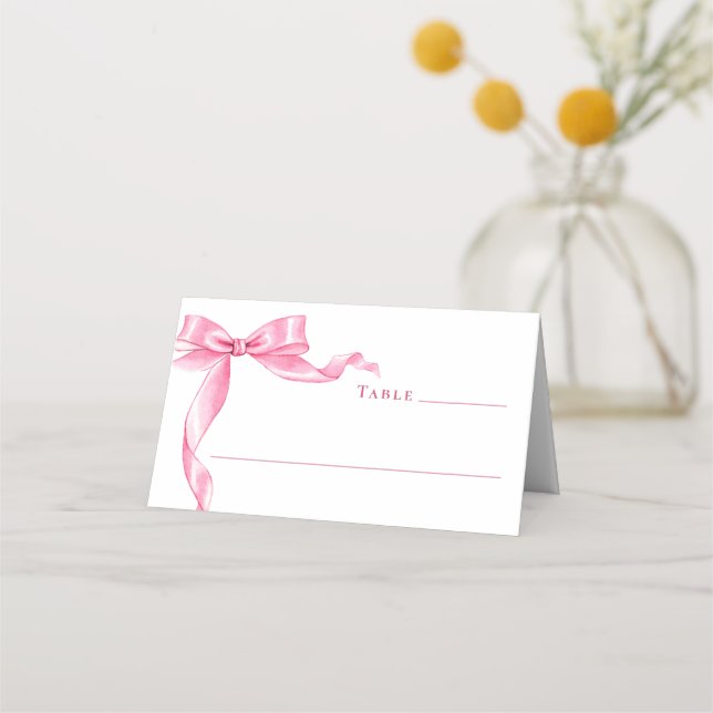 Elegant Gentle Pink Hand Drawn Bow Wedding Place Card (Front)