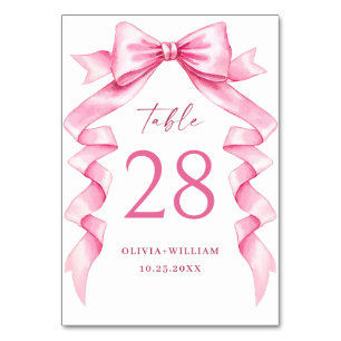 Elegant Gentle Pink Hand Drawn Bow Wedding Table Number