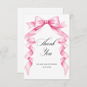 Elegant Gentle Pink Hand Drawn Bow Wedding Thank You Card