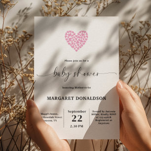 Elegant Gentle Pink Heart Baby Shower Party Invitation