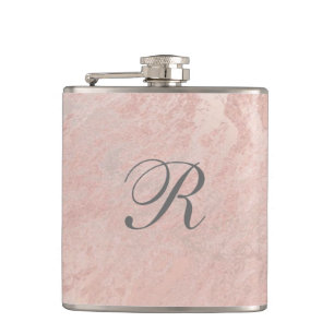 Elegant gentle rose gold marble wedding monogram hip flask