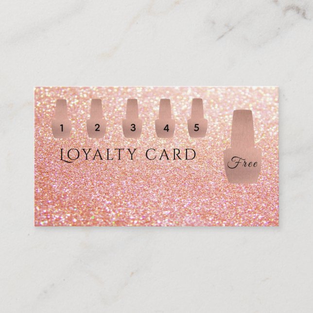 Elegant Gentle rose gold nail polish glittery Loyalty Card (Front)