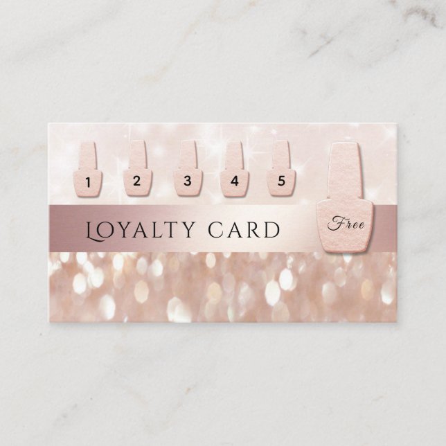 Elegant Gentle rose gold nail polish glittery Loyalty Card (Front)