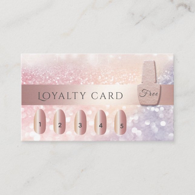Elegant Gentle rose gold nail polish glittery Loyalty Card (Front)