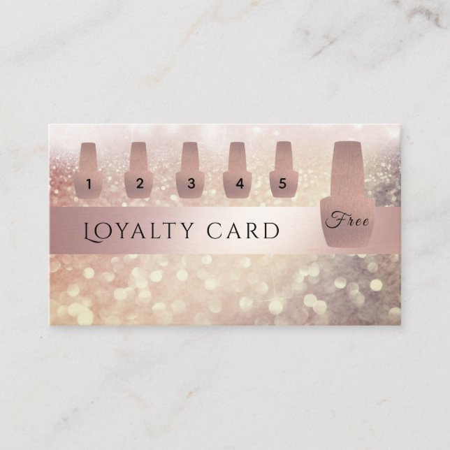 Elegant Gentle rose gold nail polish glittery Loyalty Card (Front)