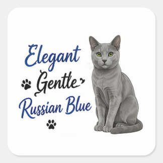 🐾 Elegant Gentle Russian Blue Cat Lover 🐾 Square Sticker