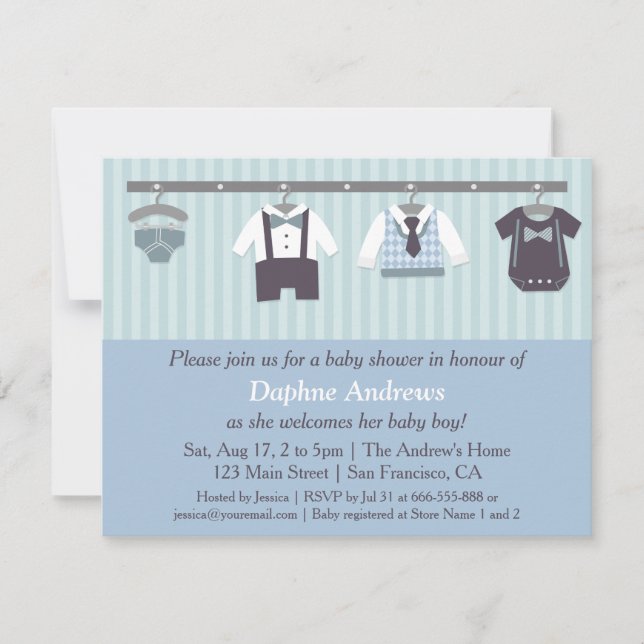 Elegant Gentleman Baby Boy Shower Invitations (Front)