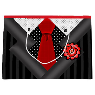 Elegant Gentleman in Black White and Red Large Gift Bag