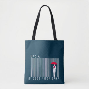 Elegant Gentleman Man Holding an Umbrella Barcode Tote Bag