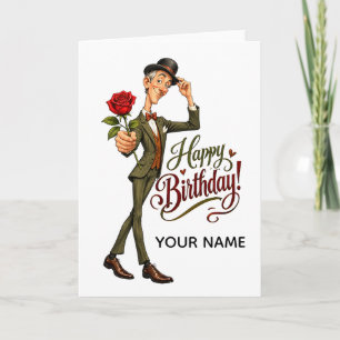 Elegant Gentleman with Rose – Happy Birthday Card
