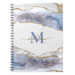Elegant Geode Agate Monogrammed Gold Glitter  Note Notebook