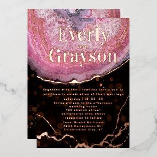 Elegant Geode Pink & Gold Wedding    Foil Invitati