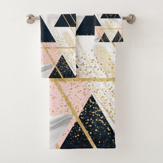 Elegant geometric and confetti golden design bath towel set (Insitu)