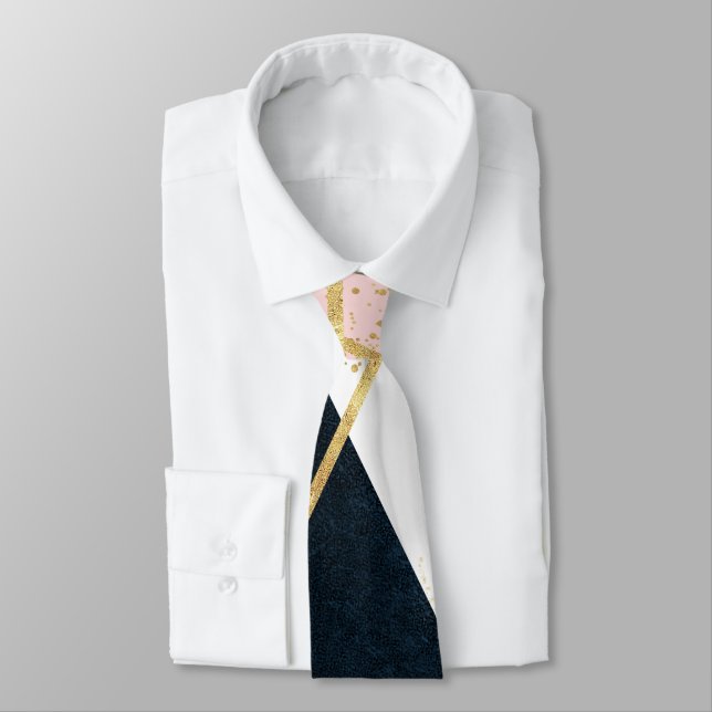 Elegant geometric and confetti golden design tie (Tied)