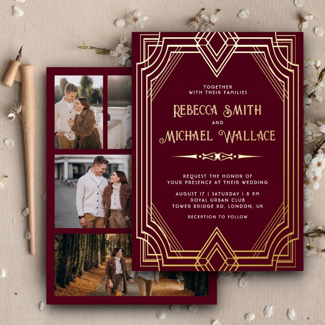 Elegant Geometric Art Deco Wedding Burgundy Gold (Creator Uploaded)