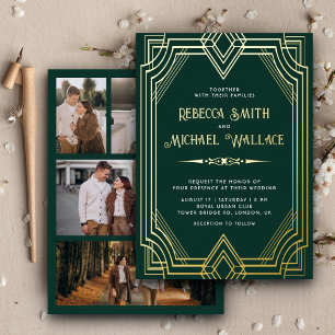 Elegant Geometric Art Deco Wedding Emerald Gold