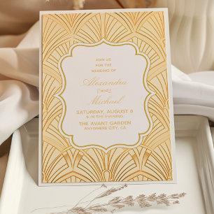 Elegant Geometric Art Deco Wedding White Gold Invitation