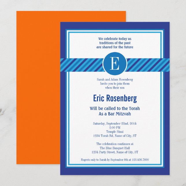 Elegant Geometric Bar Mitzvah Invitation (Front/Back)