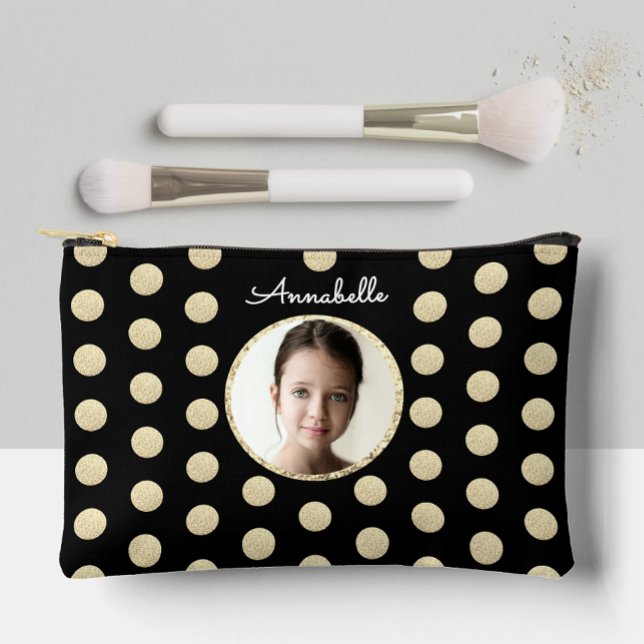 Elegant Geometric Black Gold Glitter Circle Dotty Accessory Pouch (Creator Uploaded)