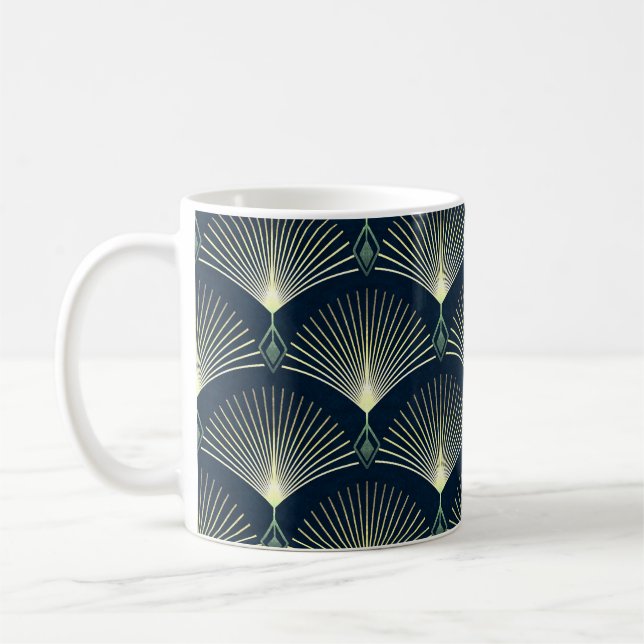 Elegant Geometric: Blue Art Deco. Coffee Mug (Left)