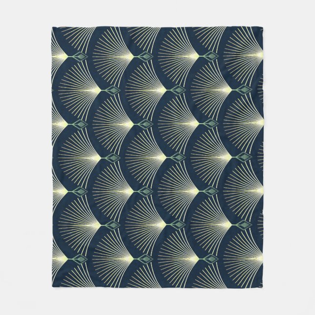 Elegant Geometric: Blue Art Deco. Fleece Blanket (Front)