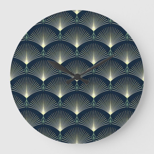 Elegant Geometric: Blue Art Deco. Large Clock (Front)