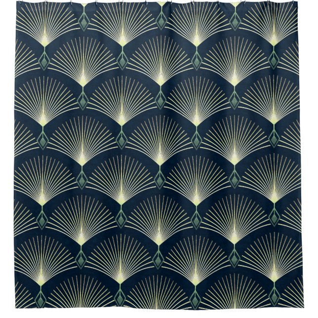 Elegant Geometric: Blue Art Deco. Shower Curtain (Front)