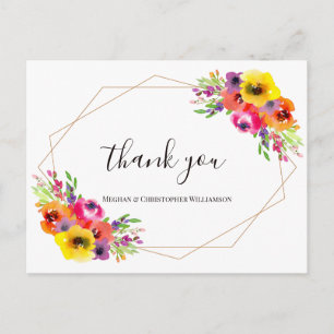 Elegant Geometric Bright Floral Wedding Thank You Postcard