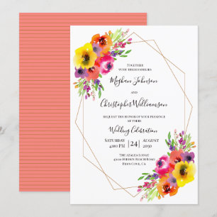 Elegant Geometric Bright Watercolor Floral Wedding Invitation